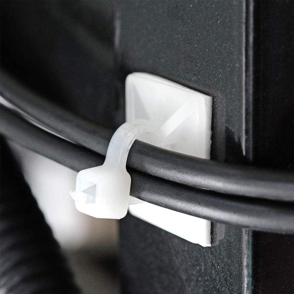 3/4" Strong Back-Glue Self Adhesive White Cable Zip Tie Mounts 100pcs with 8" Ties, Screws, Outdoor Sticky Wire Fasteners Cable Clips Management Anchors Organizer Holders Squares