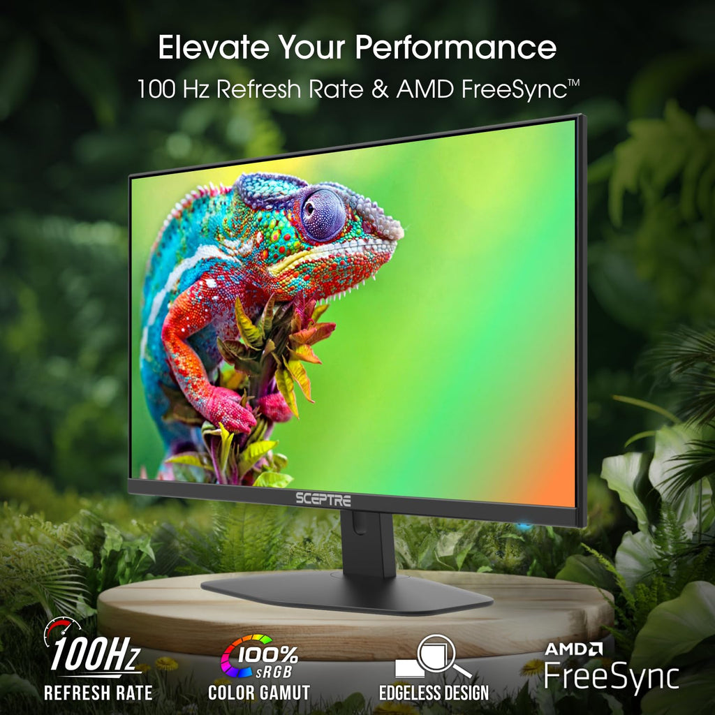 Sceptre 27-inch Prime Gaming Monitor 100Hz 1ms DisplayPort HDMI x2 100% sRGB AMD FreeSync Build-in Speakers, Eye Care Frameless Machine Black 2025 (E275W-FW100T Series)