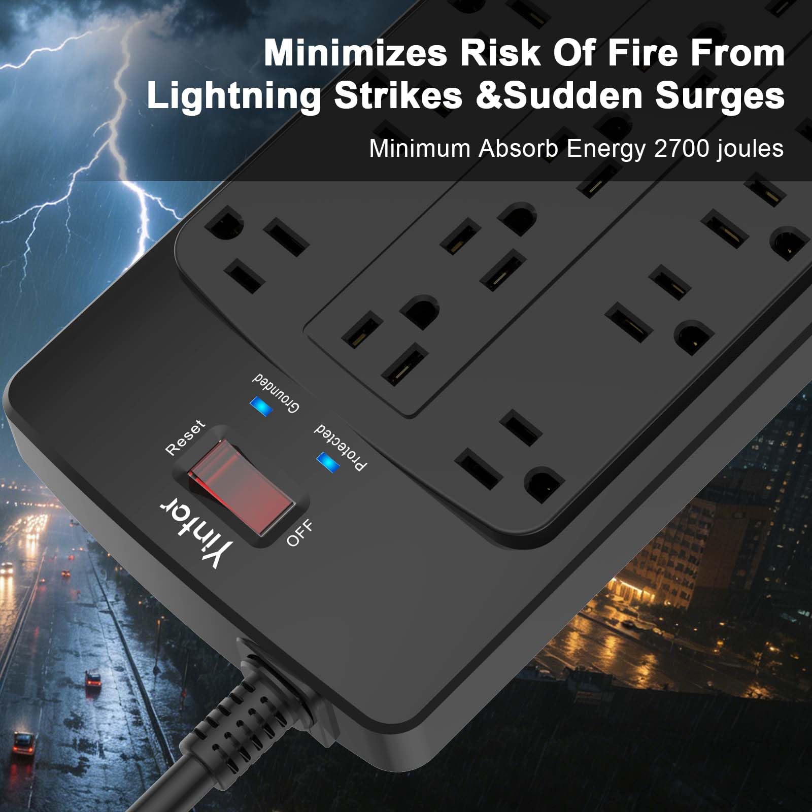Yintar 6Ft Surge Protector Power Strip with 6 Outlets & 3 USB Ports, Black