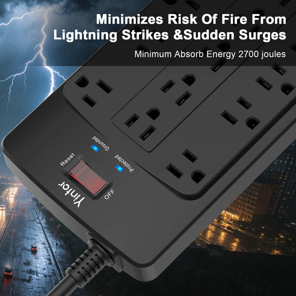 Yintar 6Ft Surge Protector Power Strip with 6 Outlets & 3 USB Ports, Black