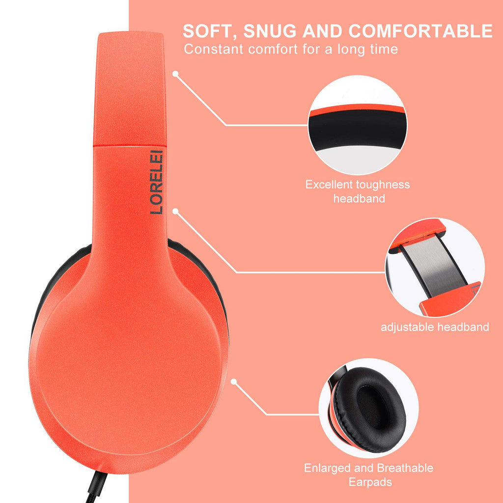 LORELEI X6 Over-Ear Wired Stereo Bass Headphones with Microphone, Lightweight, Foldable & Portable with 1.45M No-Tangle for Smartphone, Tablet, MP3/4, Space Black