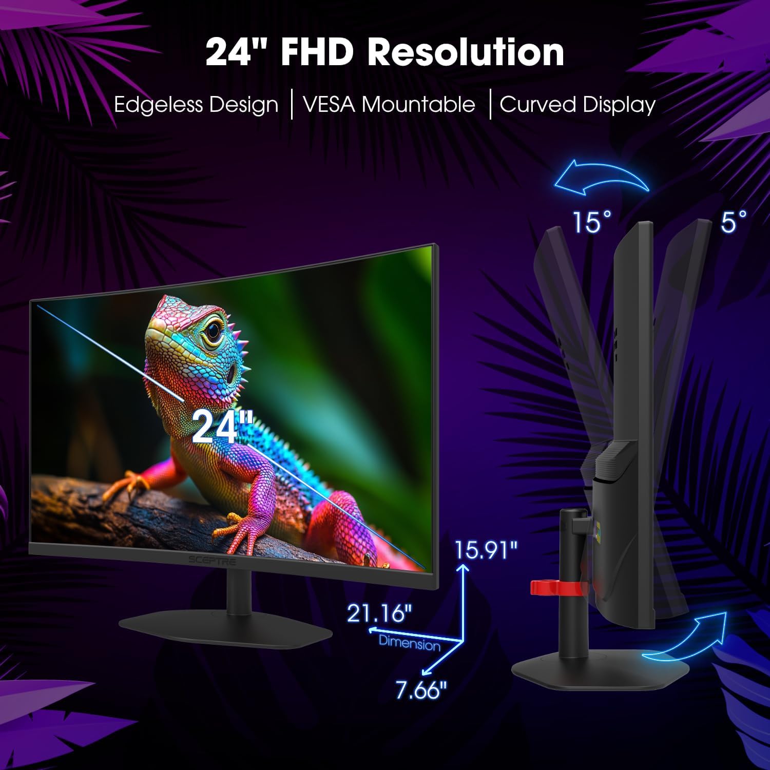 New! Sceptre Curved 24-inch Gaming Monitor 1ms 100Hz 1500R DisplayPort HDMI X2 Eye Care 100% sRGB Build-in Speakers, Machine Black 2026 (C248W-FW100T Series)