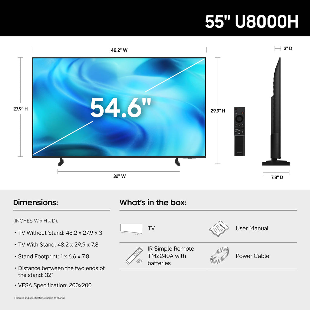 Samsung 65-Inch Class U8000H Series Crystal UHD, 4K, Smart TV, 2026 Model