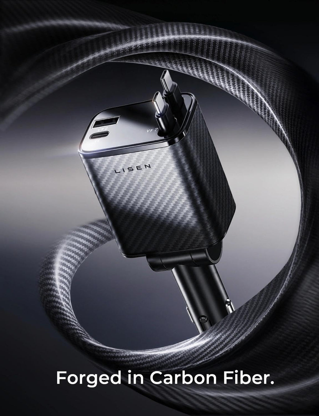 LISEN 72W Retractable Car Charger Ultra-Compact USBC Fast Car Charger