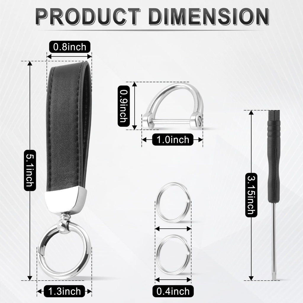 JUSTTOP Leather Wristlet Keychain, Carbon Fiber Car Key Chain with Anti-Lost D-Ring and 2 Key Rings, Compatible with Most Car Keys, Car Accessories, A Great Gift for Men and Women (Black)