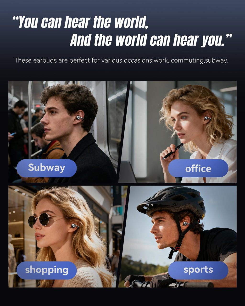 King Lucky Clip-On Earbuds Gen 3, Open-Ear Wireless Bluetooth 6.0 Headphones with Mic, Secure Fit for Small Ears & Glasses Wearers, 50H Playtime, LED Digital Display, ENC, IPX5 Waterproof (Purple)