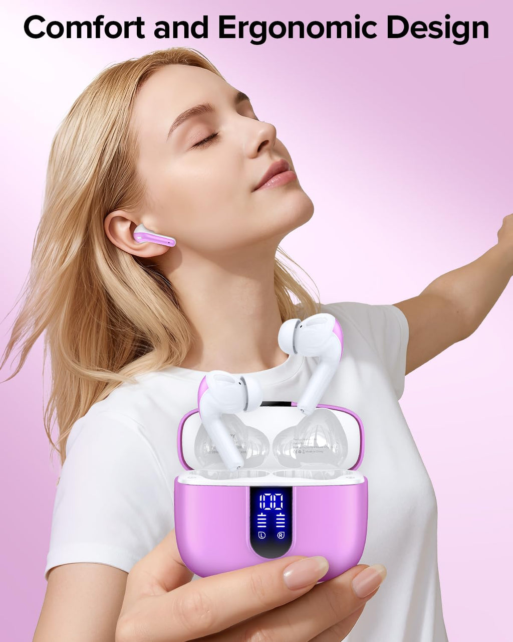 TAGRY Bluetooth Headphones True Wireless Earbuds 60H Playback LED Power Display Earphones with Wireless Charging Case IPX5 Waterproof in-Ear Ear buds with Mic for TV Smart Phone Laptop Computer Sports
