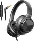 Headphones Wired with Microphone for School, 3.5mm Corded Headphones, Black