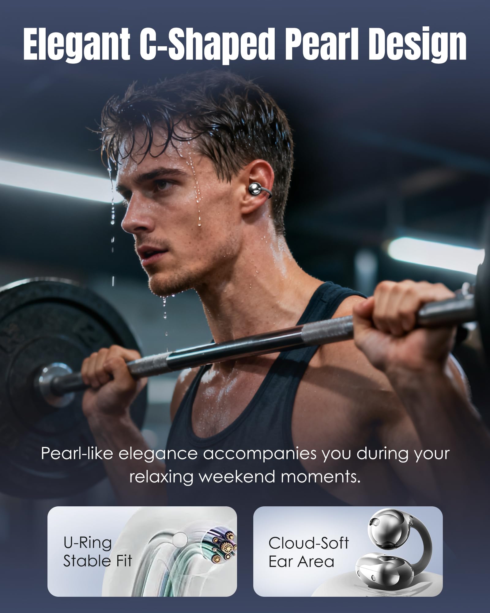King Lucky Clip-On Earbuds Gen 3, Open-Ear Wireless Bluetooth 6.0 Headphones with Mic, Secure Fit for Small Ears & Glasses Wearers, 50H Playtime, LED Digital Display, ENC, IPX5 Waterproof (Purple)