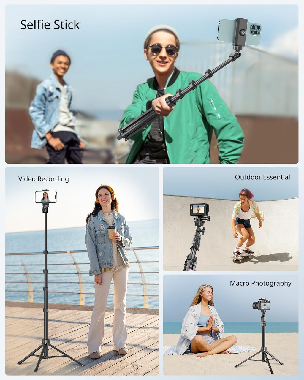 SENSYNE 72" Phone Tripod & Selfie Stick, Extendable Cell Phone Tripod Stand with Wireless Remote and Phone Holder, Compatible with iPhone Android Phone, Camera, Pink