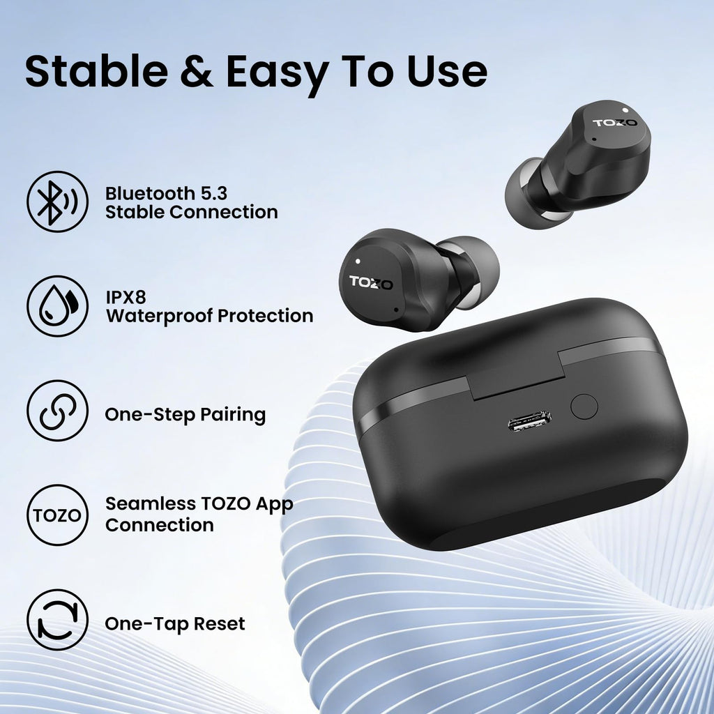 TOZO NC9 Hybrid Active Noise Cancelling Wireless Earbuds, 60H, LED Display