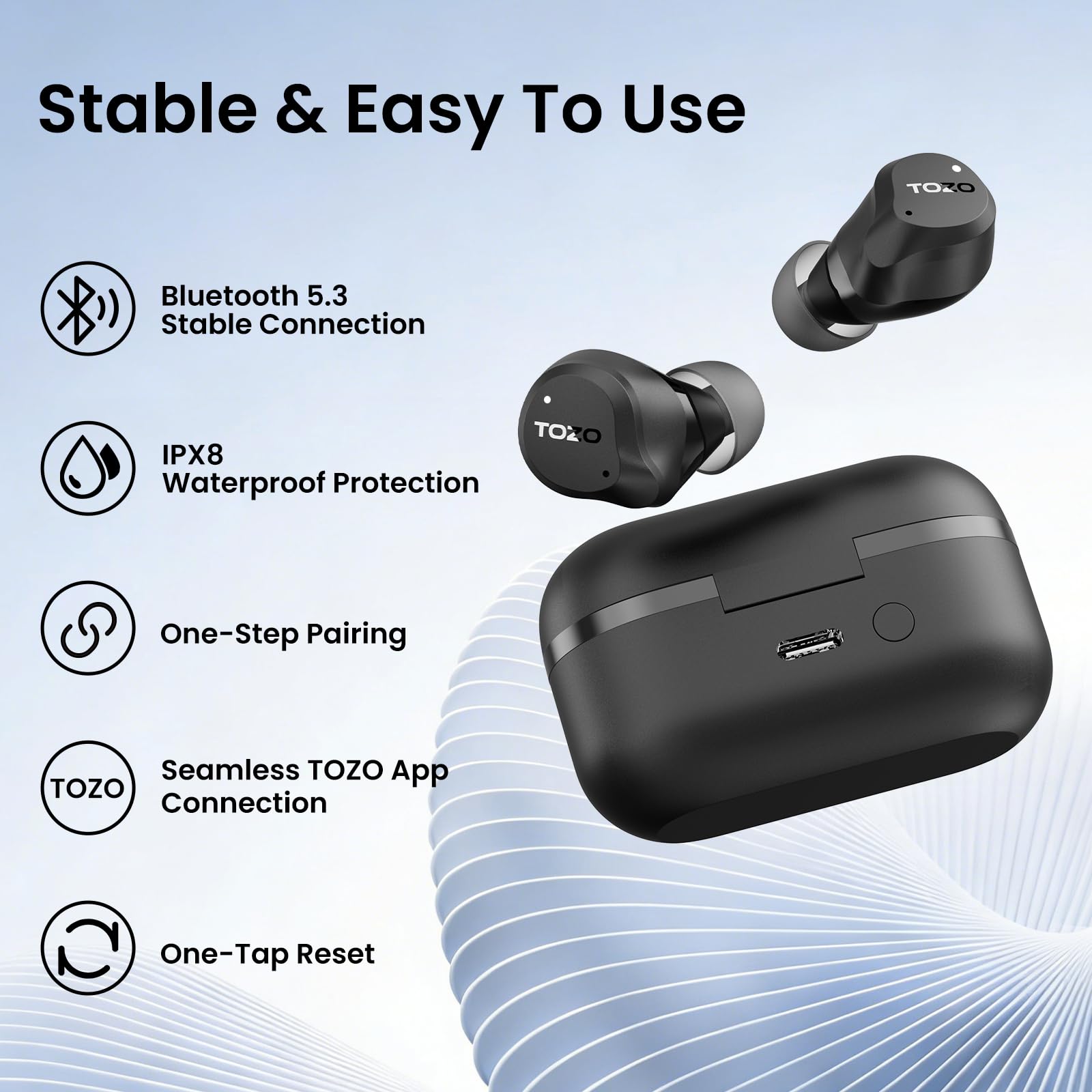 TOZO NC9 Hybrid Active Noise Cancelling Wireless Earbuds, 60H, LED Display