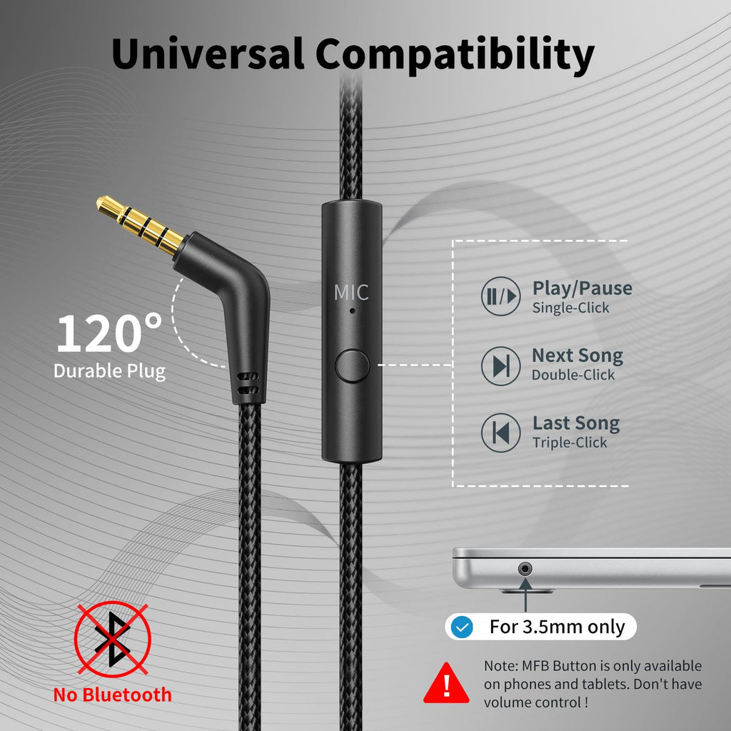 Headphones Wired with Microphone for School, 3.5mm Corded Headphones, Black