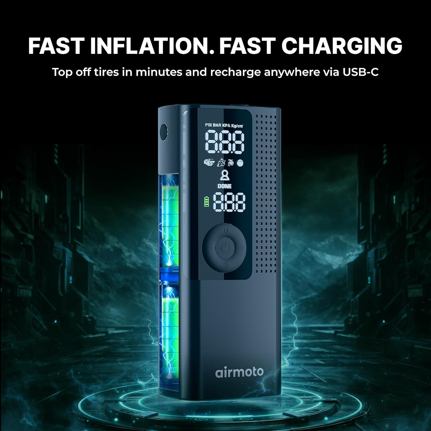 Airmoto Tire Inflator Portable Air Compressor for Cars, Bikes and Bicycles