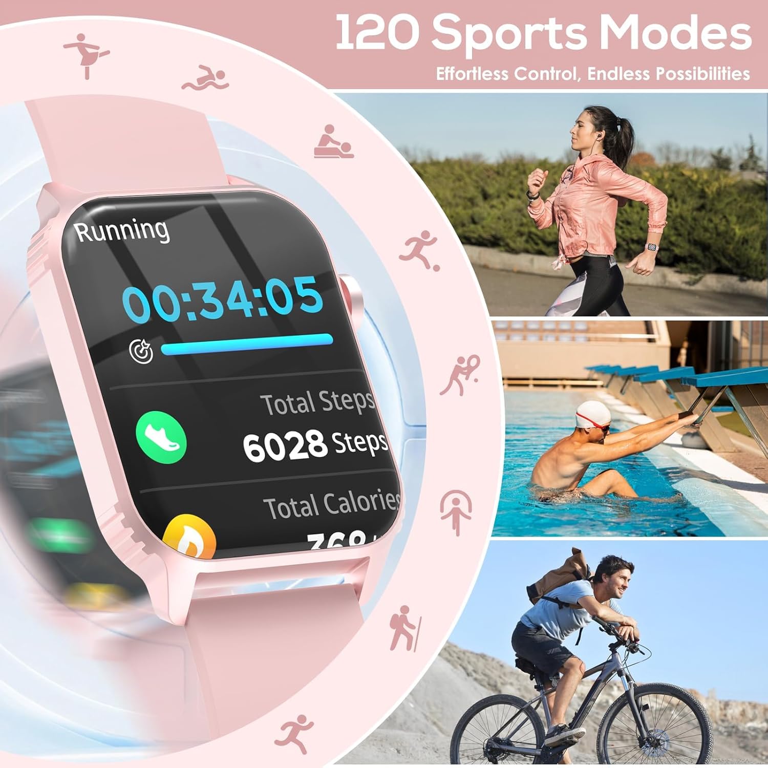 Smart Watch for Women, 120 Sports Modes Smartwatch with 1.83" HD, Alexa Built-in, Heart Rate/Sleep Monitor, IP67 Waterproof, Bluetooth Call & Music Control Fitness Watch for iPhone/Android (Pink)