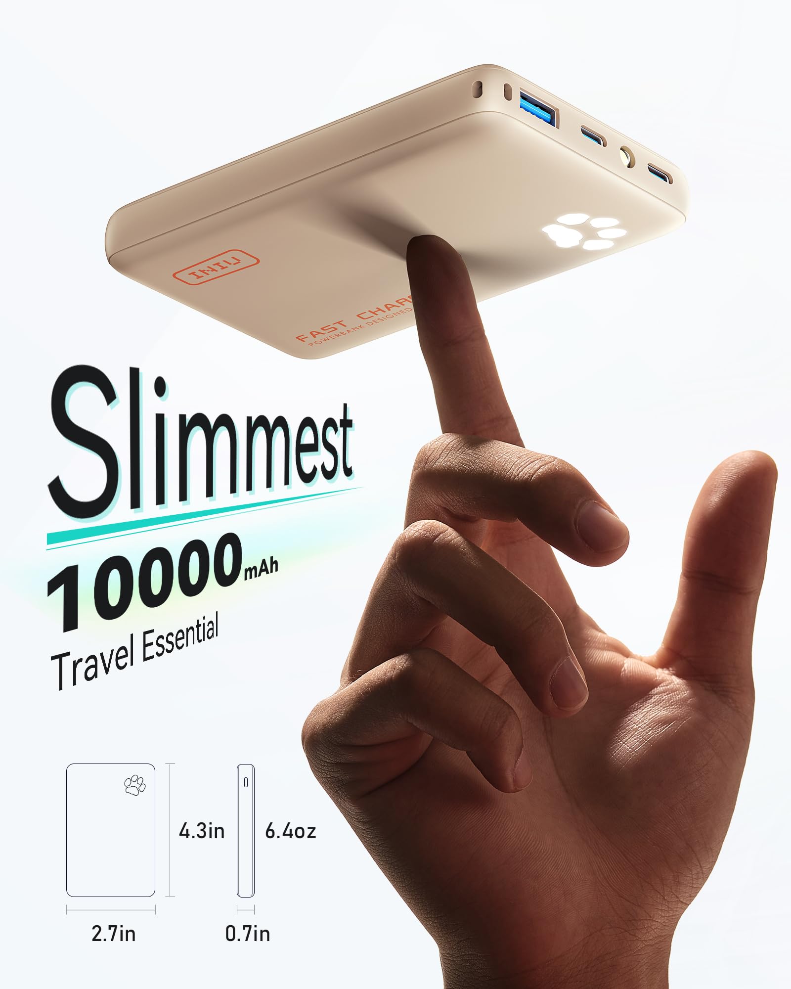 INIU 10000mAh 45W Fast Charging Portable Charger, Smaller Travel Power Bank