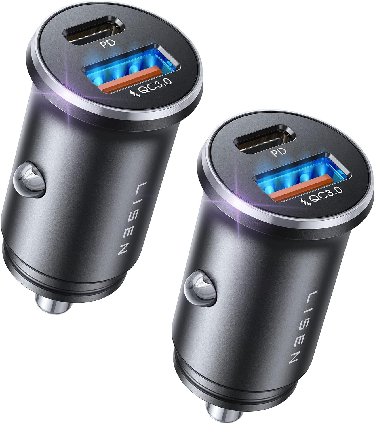 LISEN Car Charger USB C, 69W Cigarette Lighter USB Charger Adapter, 2 Pack