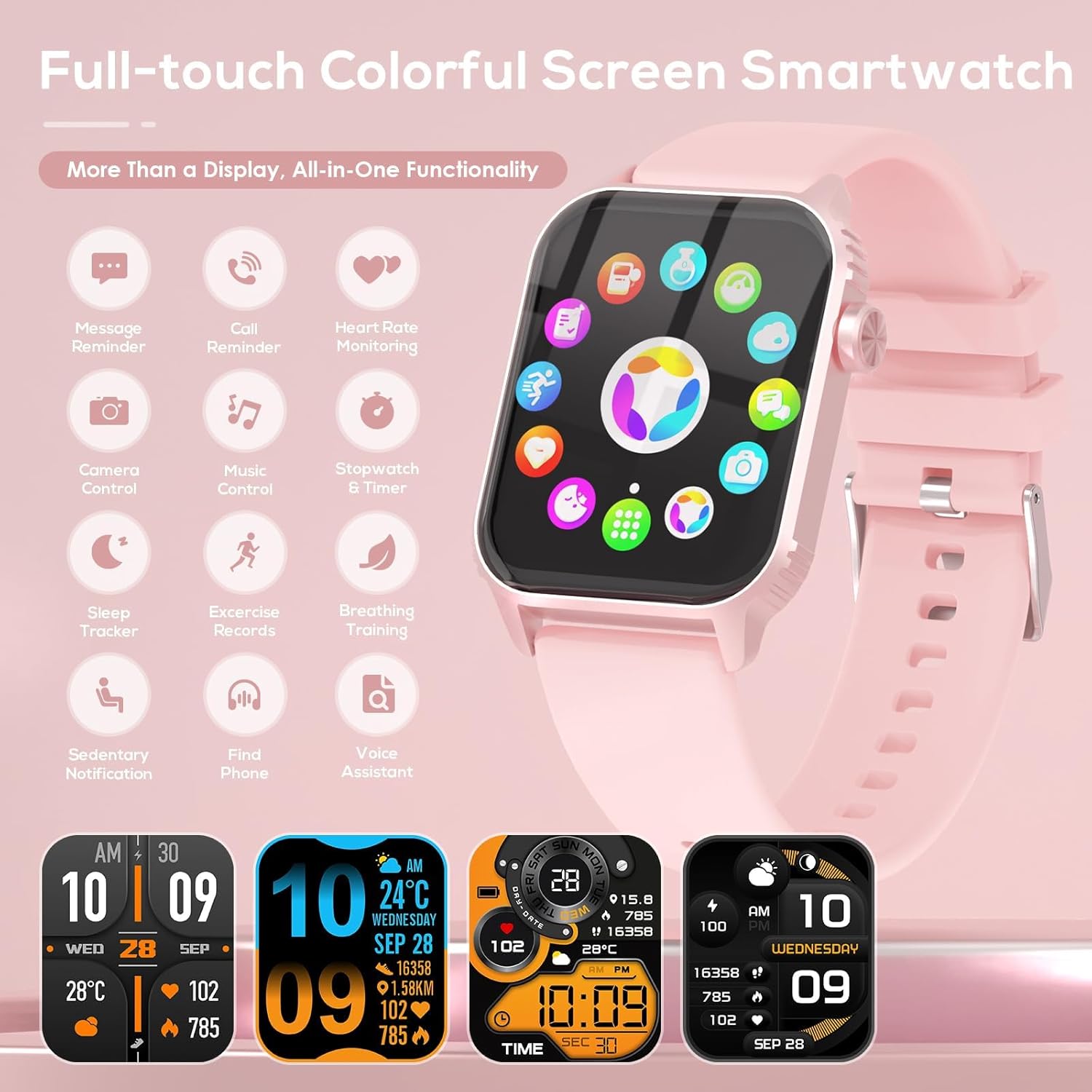 Smart Watch for Women, 120 Sports Modes Smartwatch with 1.83" HD, Alexa Built-in, Heart Rate/Sleep Monitor, IP67 Waterproof, Bluetooth Call & Music Control Fitness Watch for iPhone/Android (Pink)