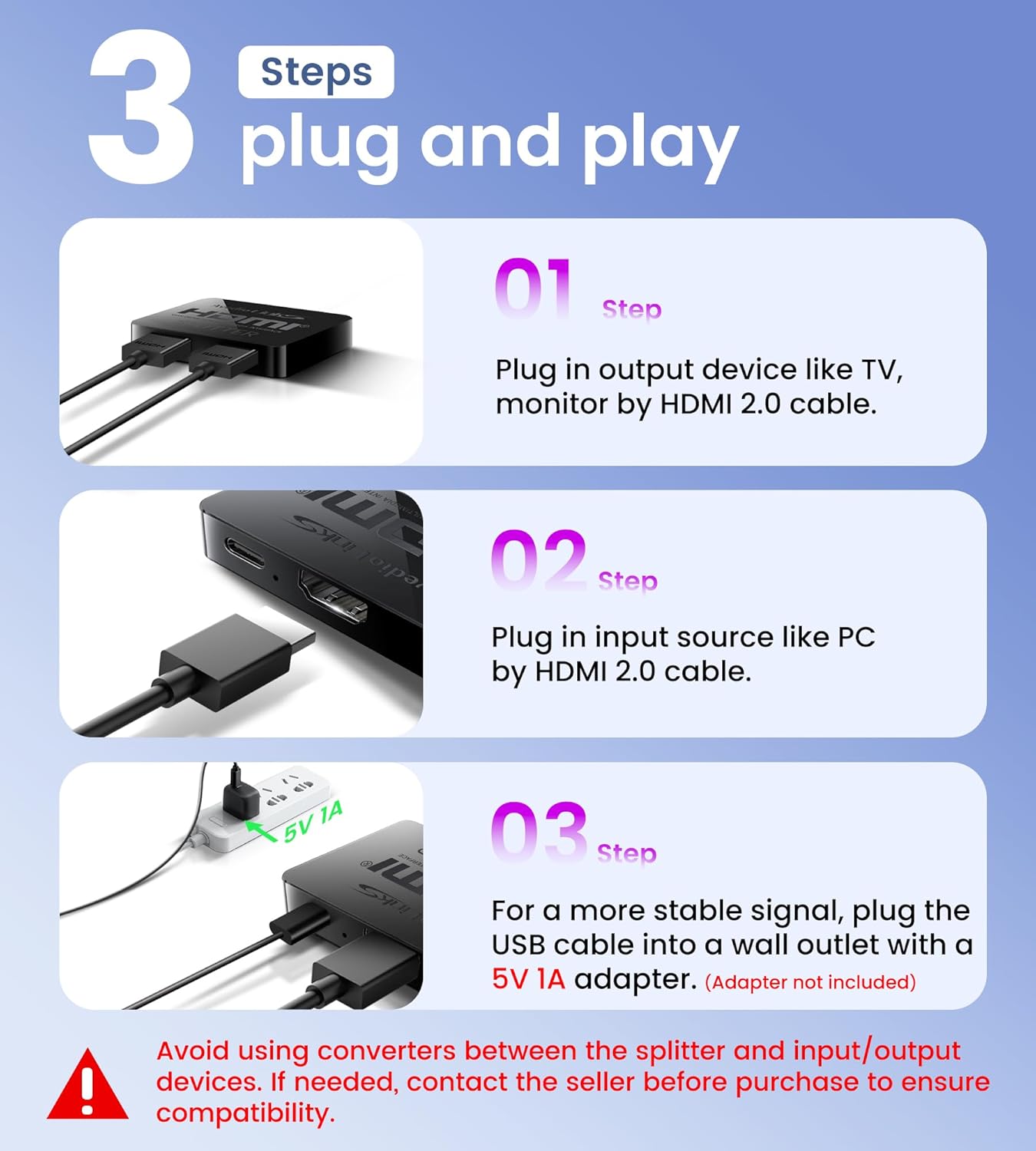 avedio links HDMI Splitter 1 in 2 Out [with 4 Ft Hdmi Cable], Mirror Only