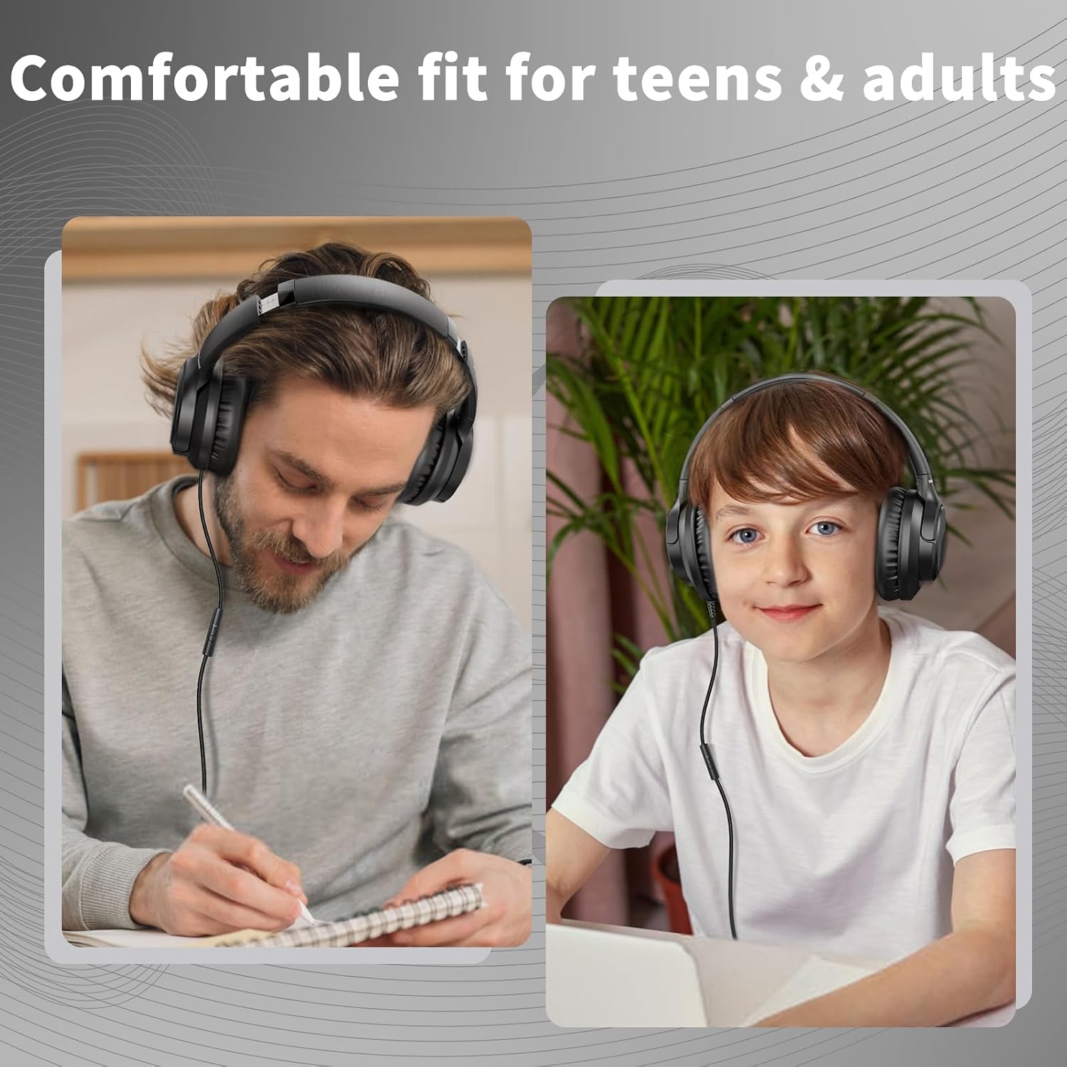 Headphones Wired with Microphone for School, 3.5mm Corded Headphones, Black