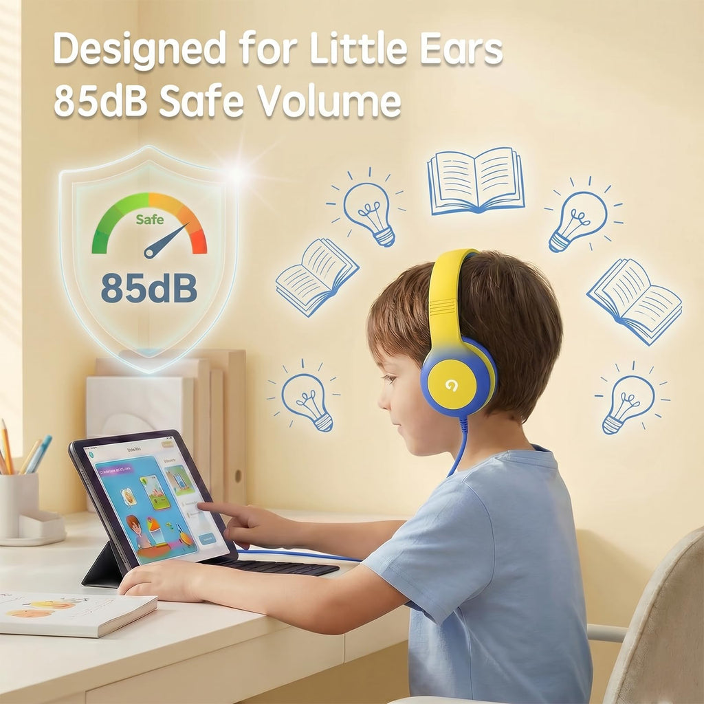 ADOOPE Wired Kids Headphones with USB C Plug, 85dB Safe Volume, Adjustable Headband, Tangle-Free Cord Headphones for School, Tablet, Travel (Light Purple & Pink, Without Microphone)