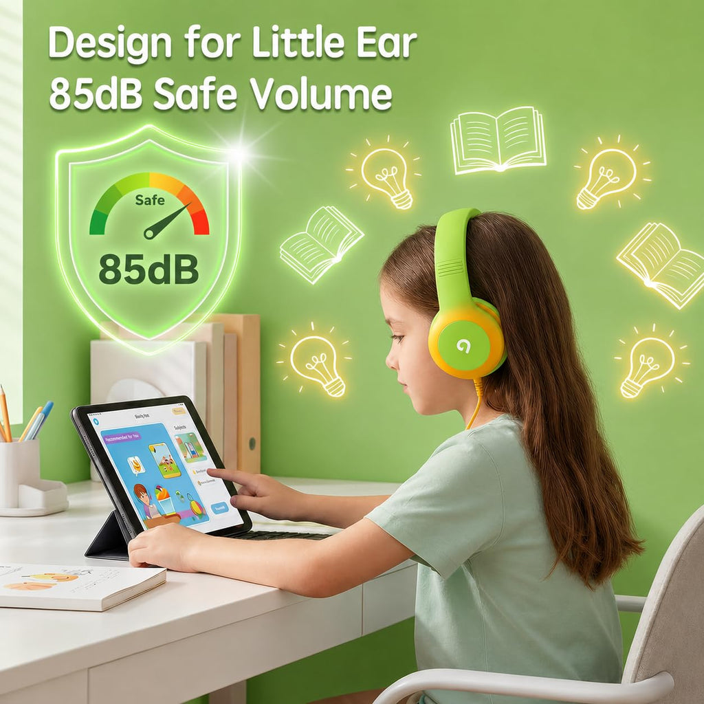 ADOOPE Wired Kids Headphones with USB C Plug, 85dB Safe Volume, Adjustable Headband, Tangle-Free Cord Headphones for School, Tablet, Travel (Light Purple & Pink, Without Microphone)
