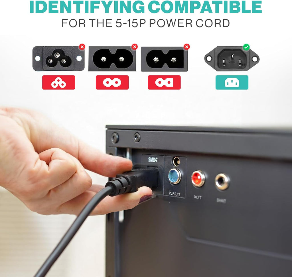 20ft 3 Prong Computer Power Cord |125V| Standard Replacement AC Electric Cable for Monitor, TV, Computer, Desktop, PC, Printer