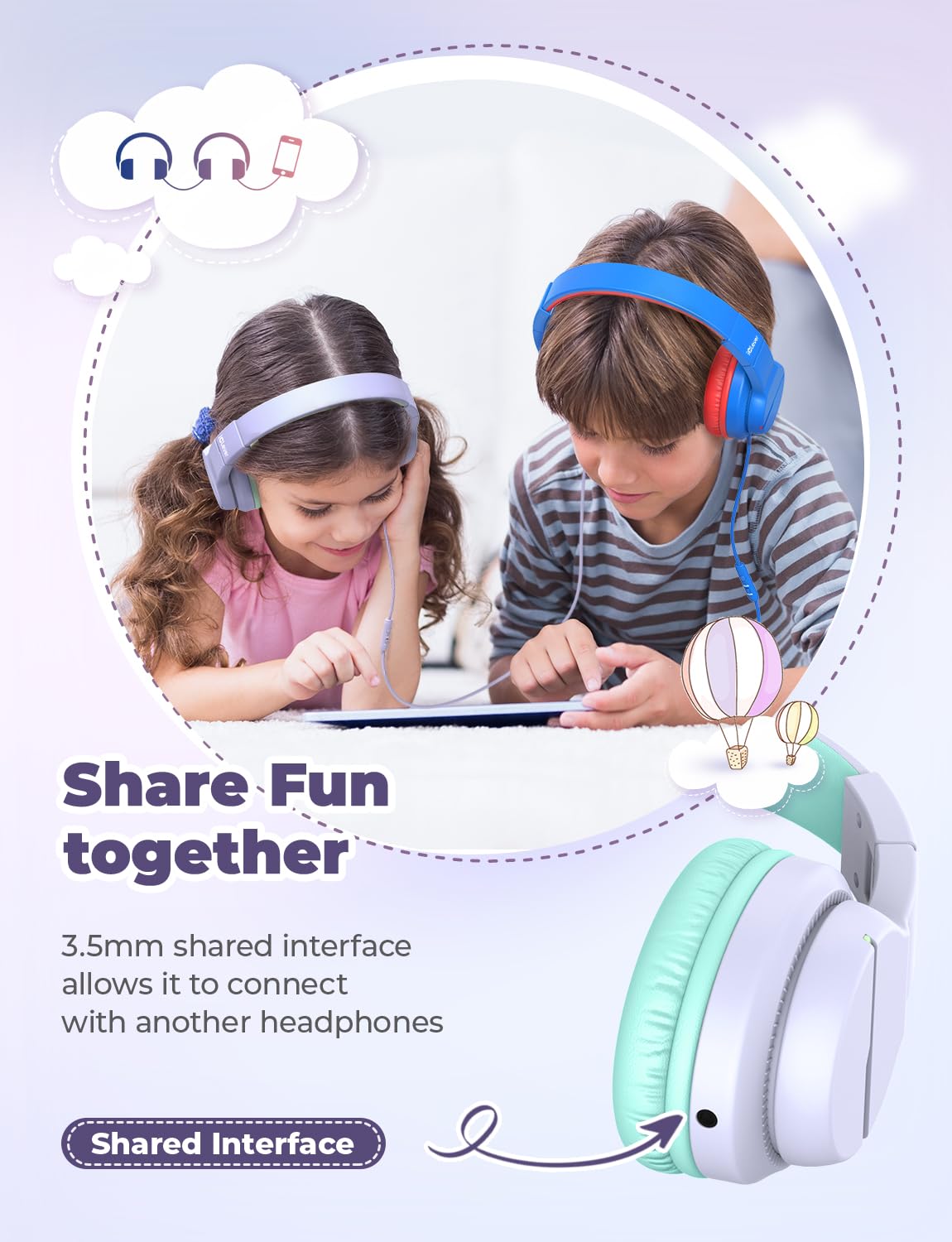 iClever HS19 Kids Headphones for School, Over-Ear for Toddler Boys Girls
