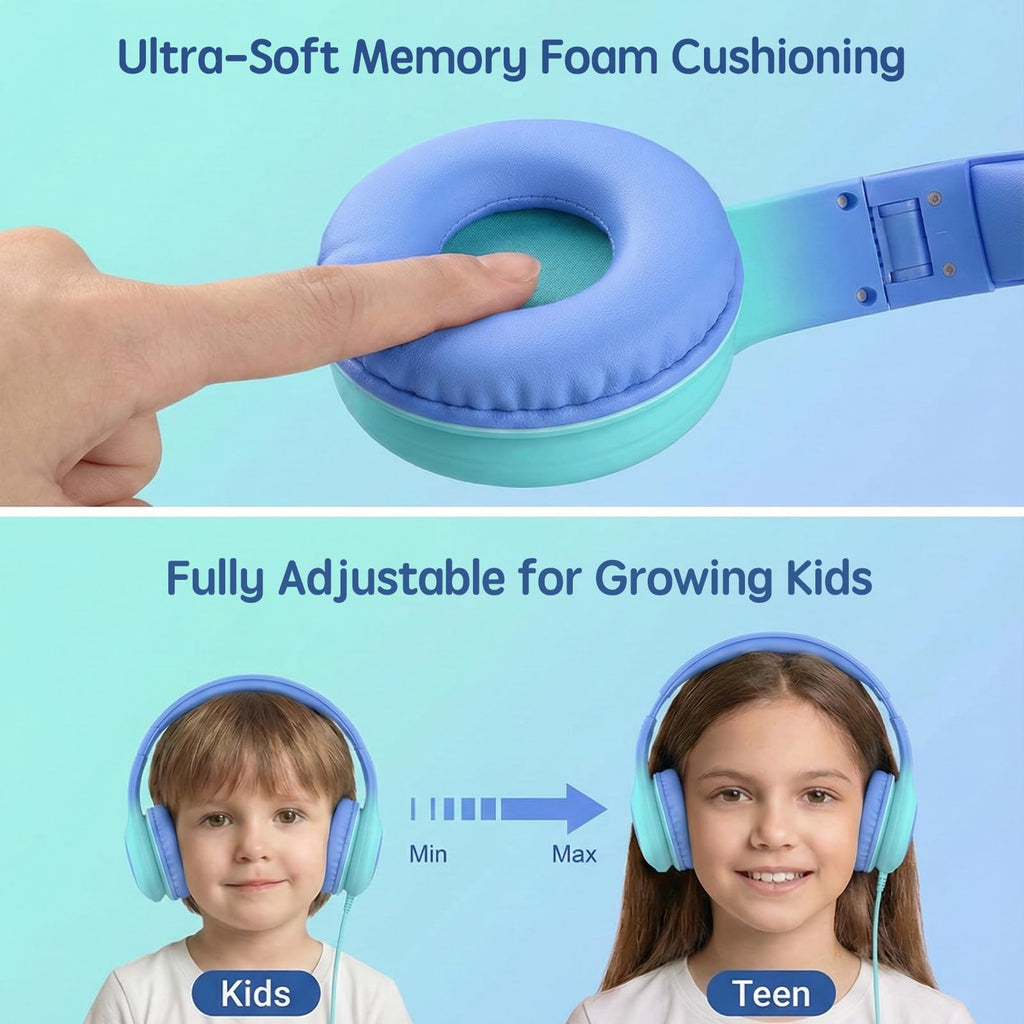 ADOOPE Wired Kids Headphones with USB C Plug, 85dB Safe Volume, Adjustable Headband, Tangle-Free Cord Headphones for School, Tablet, Travel (Light Purple & Pink, Without Microphone)