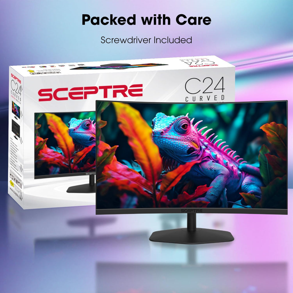 New! Sceptre Curved 24-inch Gaming Monitor 1ms 100Hz 1500R DisplayPort HDMI X2 Eye Care 100% sRGB Build-in Speakers, Machine Black 2026 (C248W-FW100T Series)