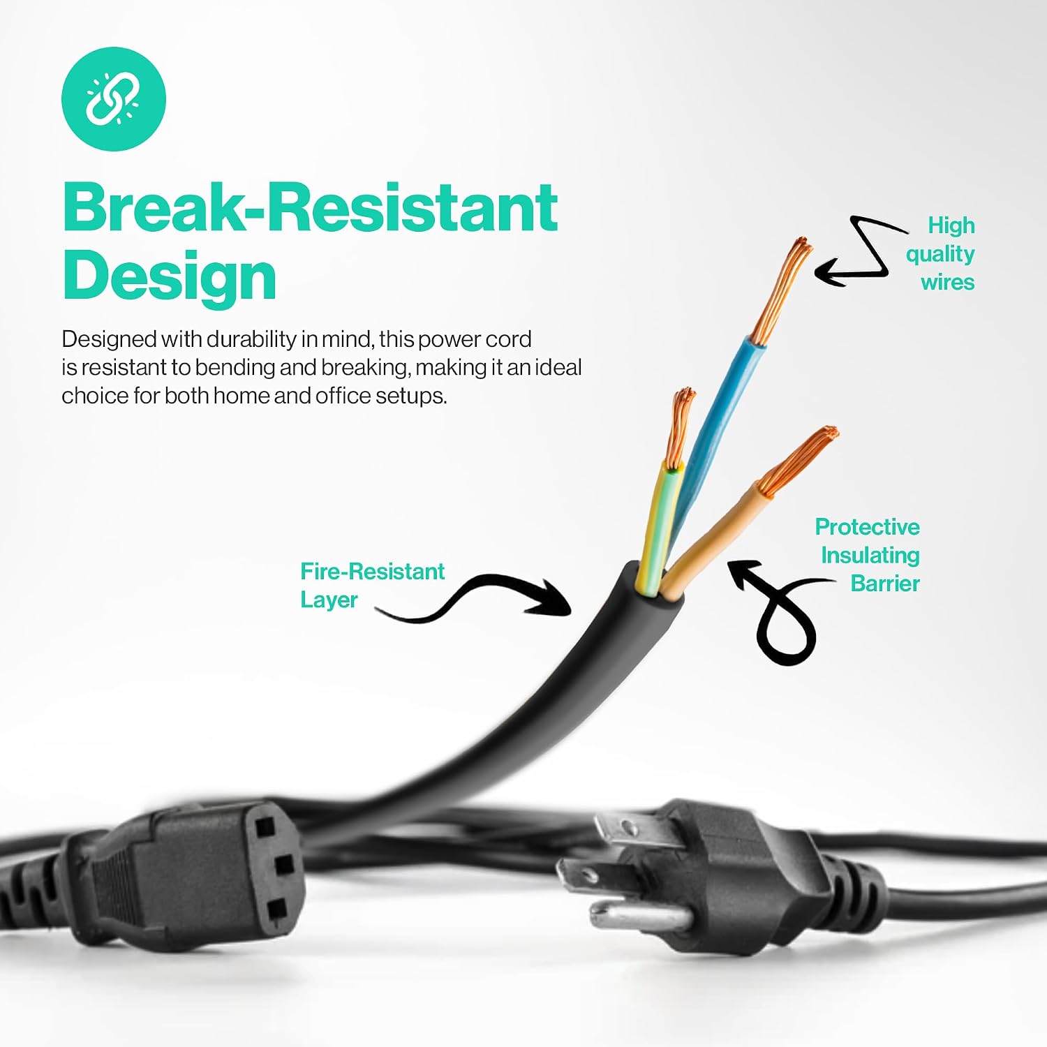 20ft 3 Prong Computer Power Cord |125V| Standard Replacement AC Electric Cable for Monitor, TV, Computer, Desktop, PC, Printer