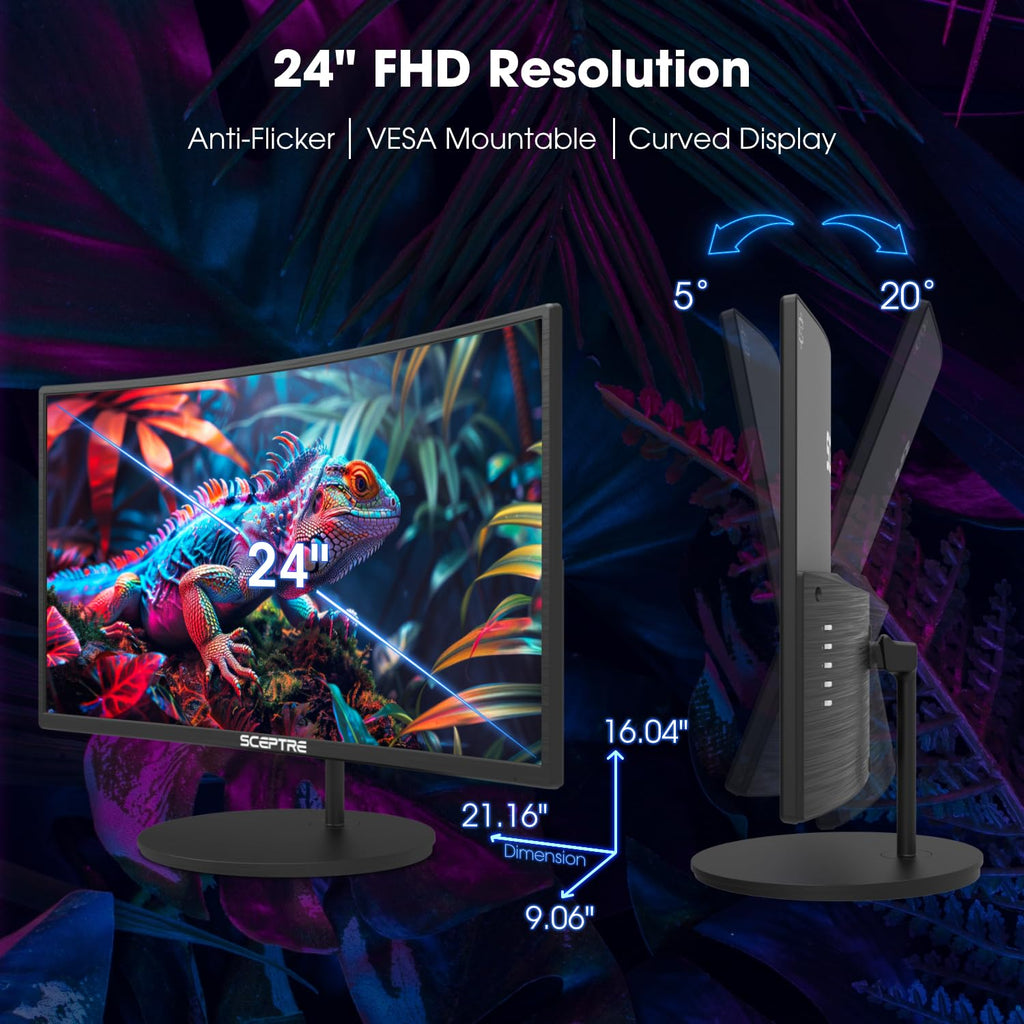 New! Sceptre Curved 24-inch Gaming Monitor 1ms 100Hz 1500R DisplayPort HDMI X2 Eye Care 100% sRGB Build-in Speakers, Machine Black 2026 (C248W-FW100T Series)
