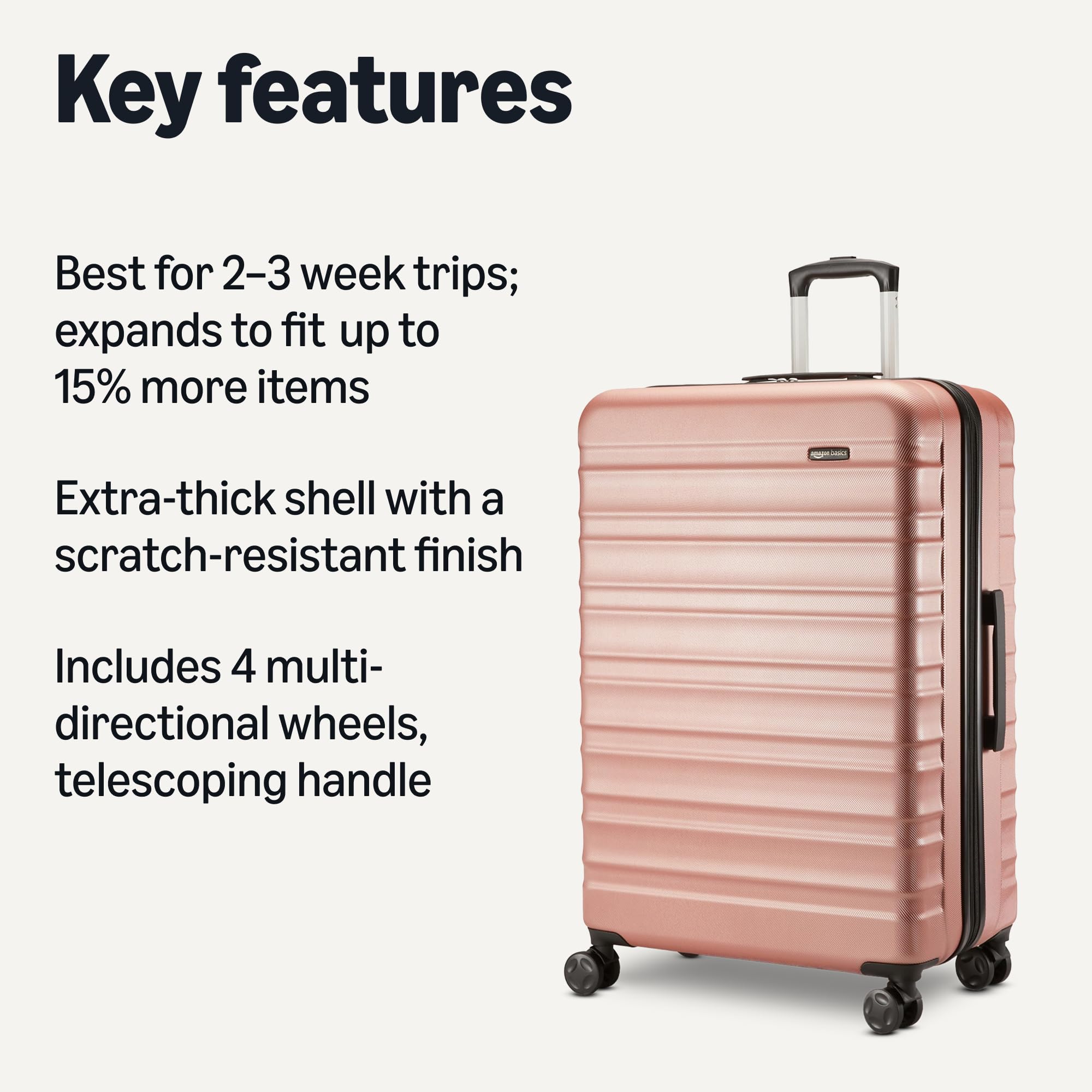 Amazon Basics 30" Hardside Large Checked Luggage, Hardshell Suitcase With Four Multi-directional Wheels, Expandable For Up to 15% More Space, Scratch-Resistant Shell, Black