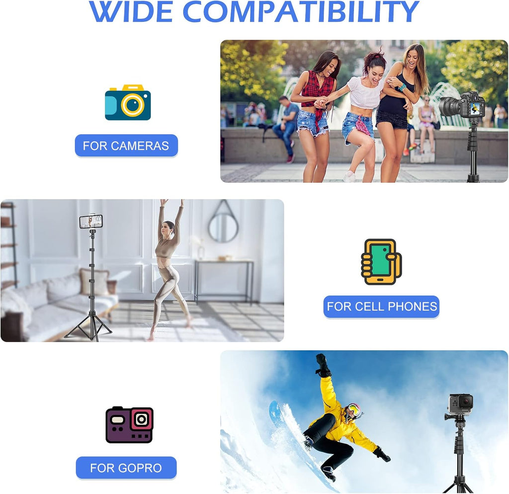 SENSYNE 72" Phone Tripod & Selfie Stick, Extendable Cell Phone Tripod Stand with Wireless Remote and Phone Holder, Compatible with iPhone Android Phone, Camera, Pink