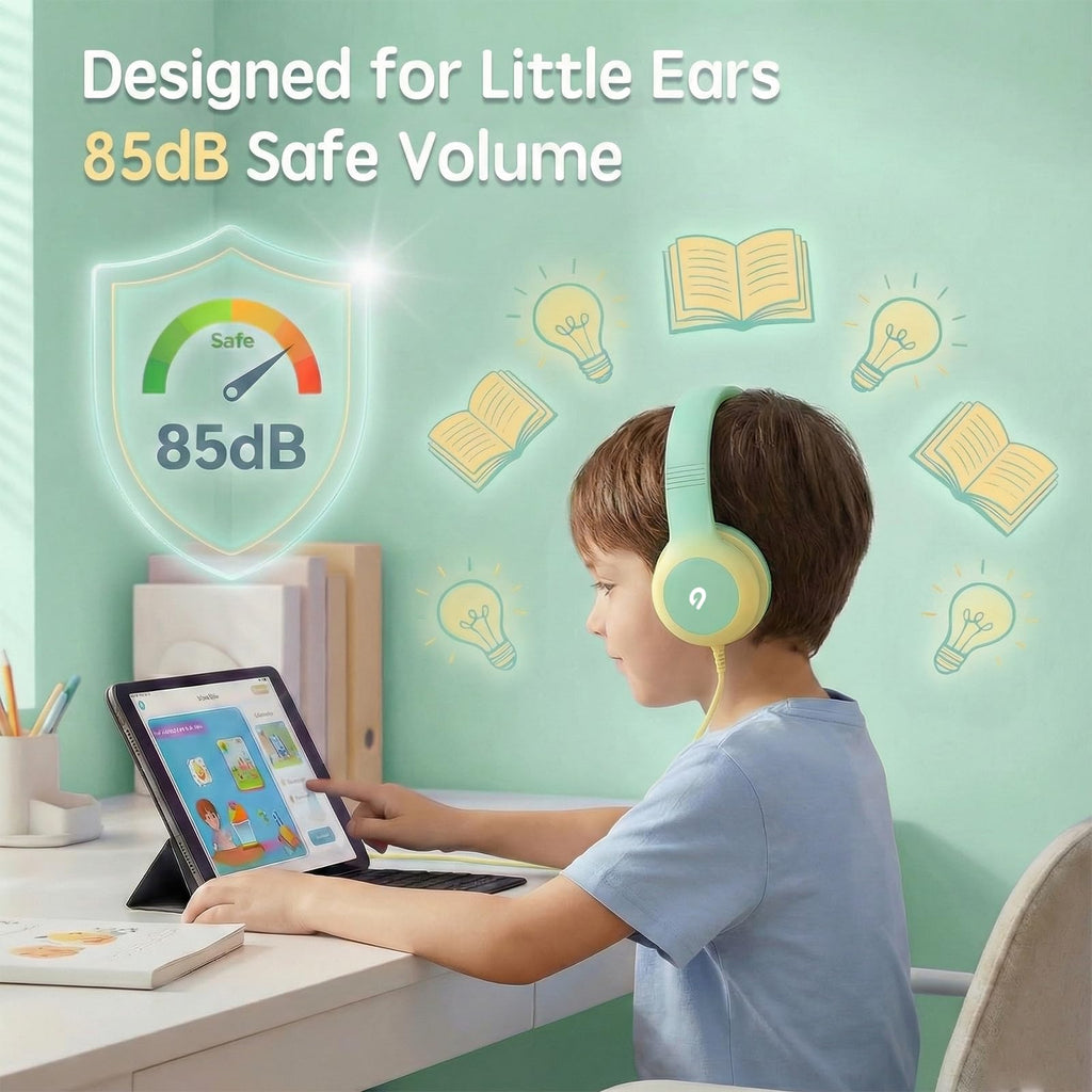 ADOOPE Wired Kids Headphones with USB C Plug, 85dB Safe Volume, Adjustable Headband, Tangle-Free Cord Headphones for School, Tablet, Travel (Light Purple & Pink, Without Microphone)