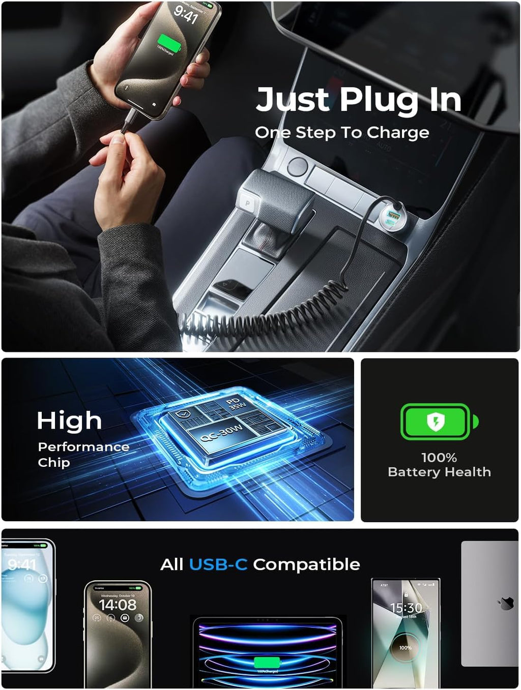 LISEN 90W USB C Car Charger for iPhone 17/16/15 Series