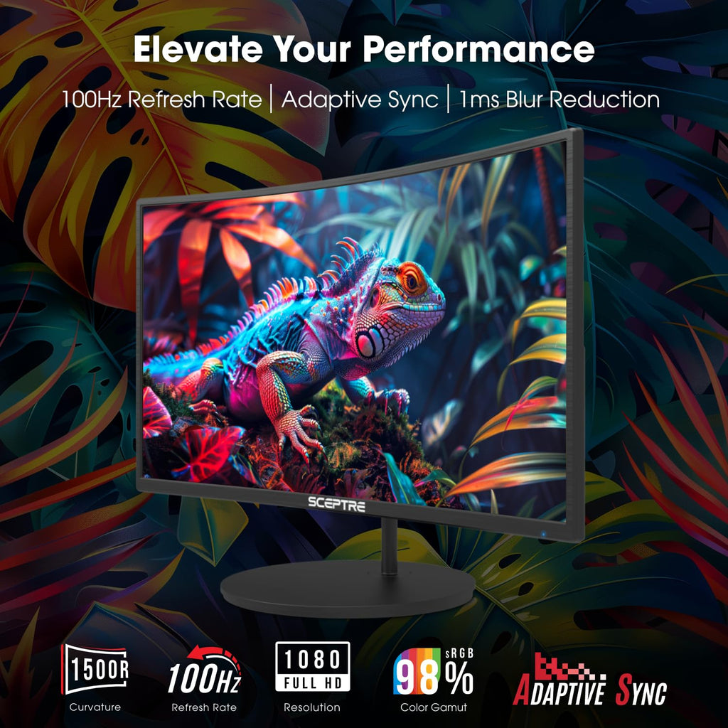 New! Sceptre Curved 24-inch Gaming Monitor 1ms 100Hz 1500R DisplayPort HDMI X2 Eye Care 100% sRGB Build-in Speakers, Machine Black 2026 (C248W-FW100T Series)