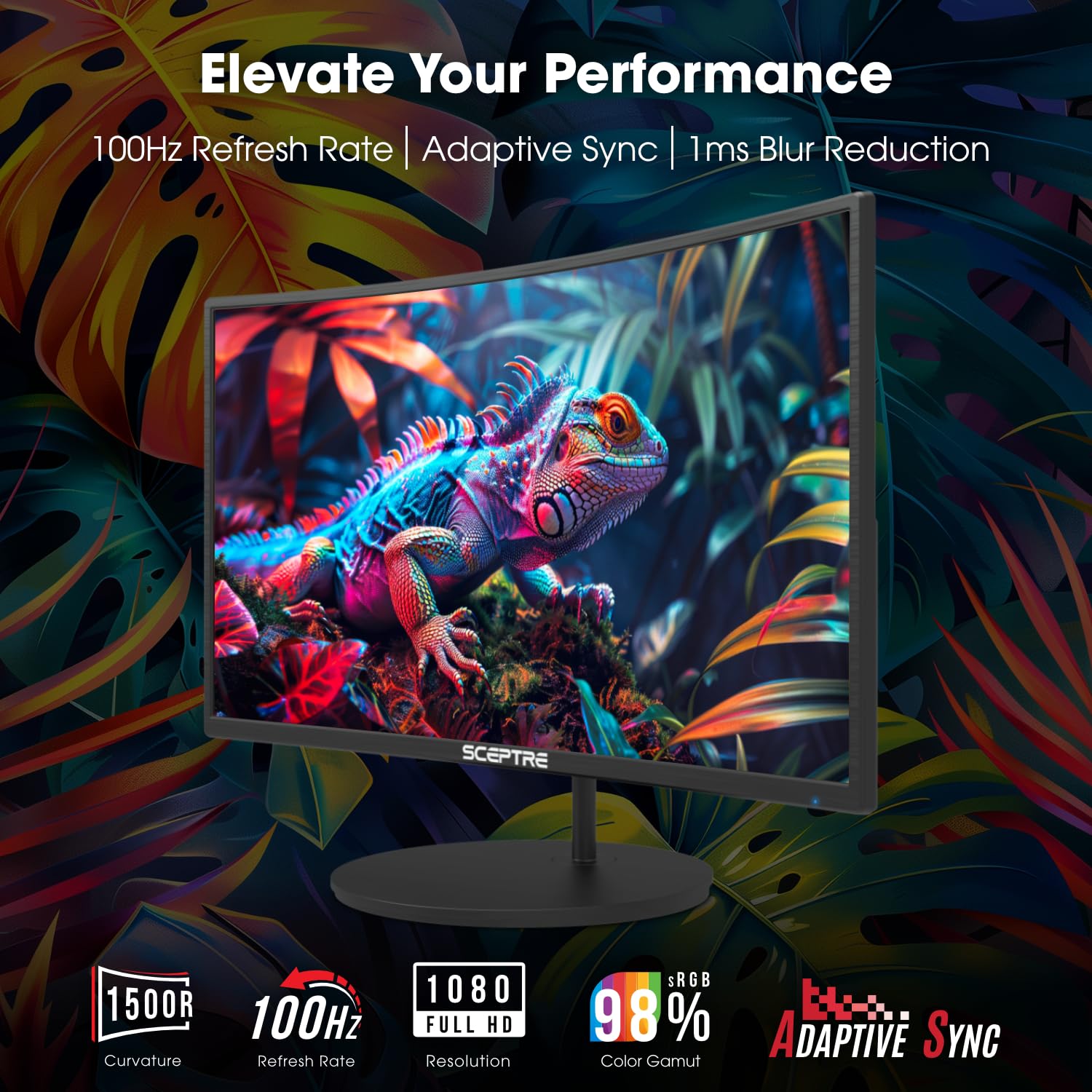 New! Sceptre Curved 24-inch Gaming Monitor 1ms 100Hz 1500R DisplayPort HDMI X2 Eye Care 100% sRGB Build-in Speakers, Machine Black 2026 (C248W-FW100T Series)