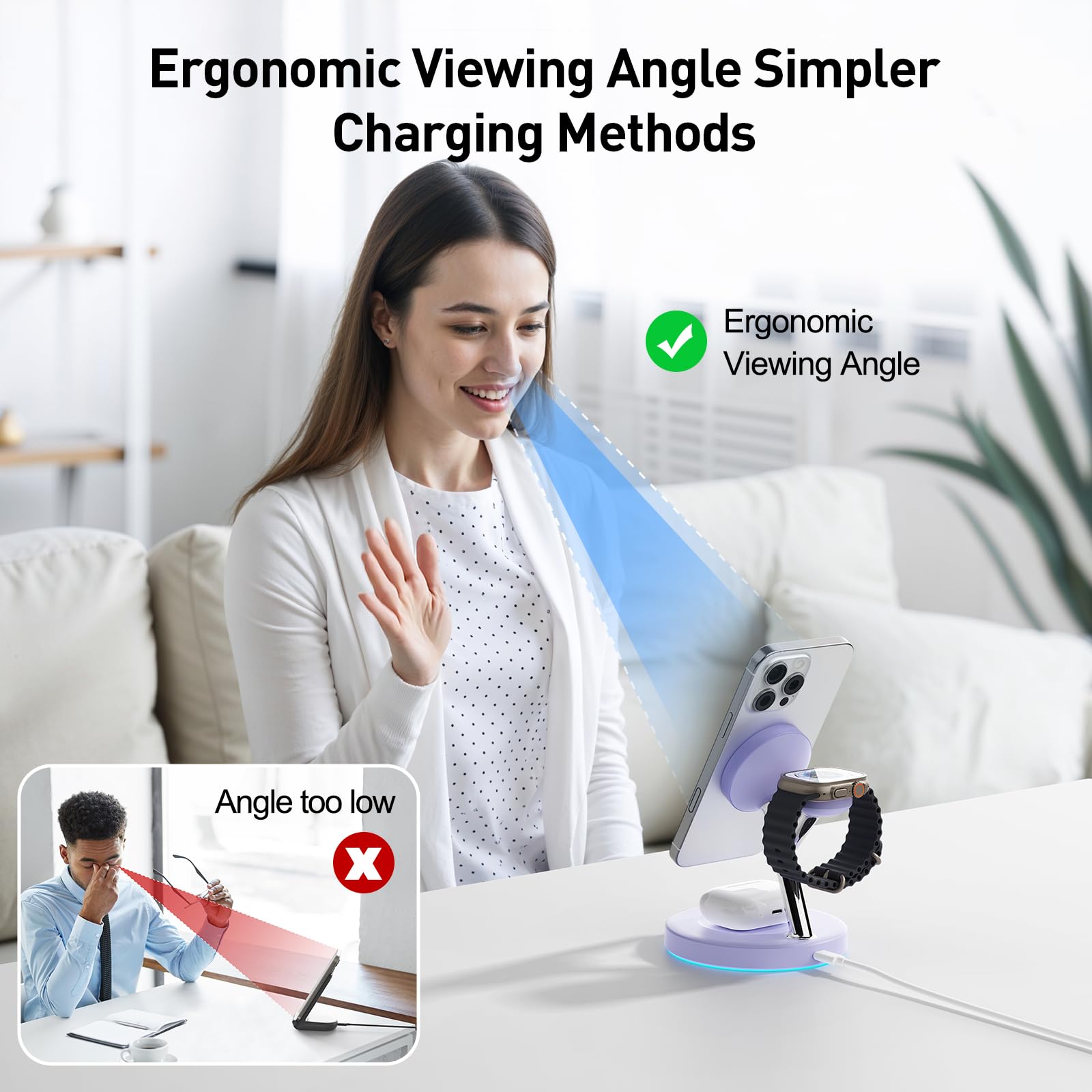 3 in 1 Mag-Safe Wireless Charger Stand for iPhone Apple Watch AirPods
