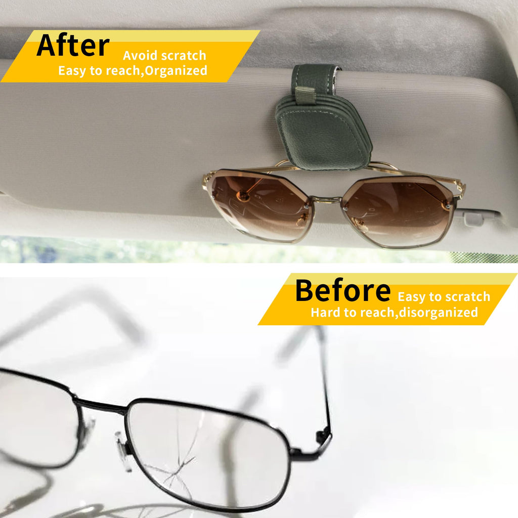 Yuoyar Magnetic Leather Sunglasses Holder for Car, 2 Packs (Black)