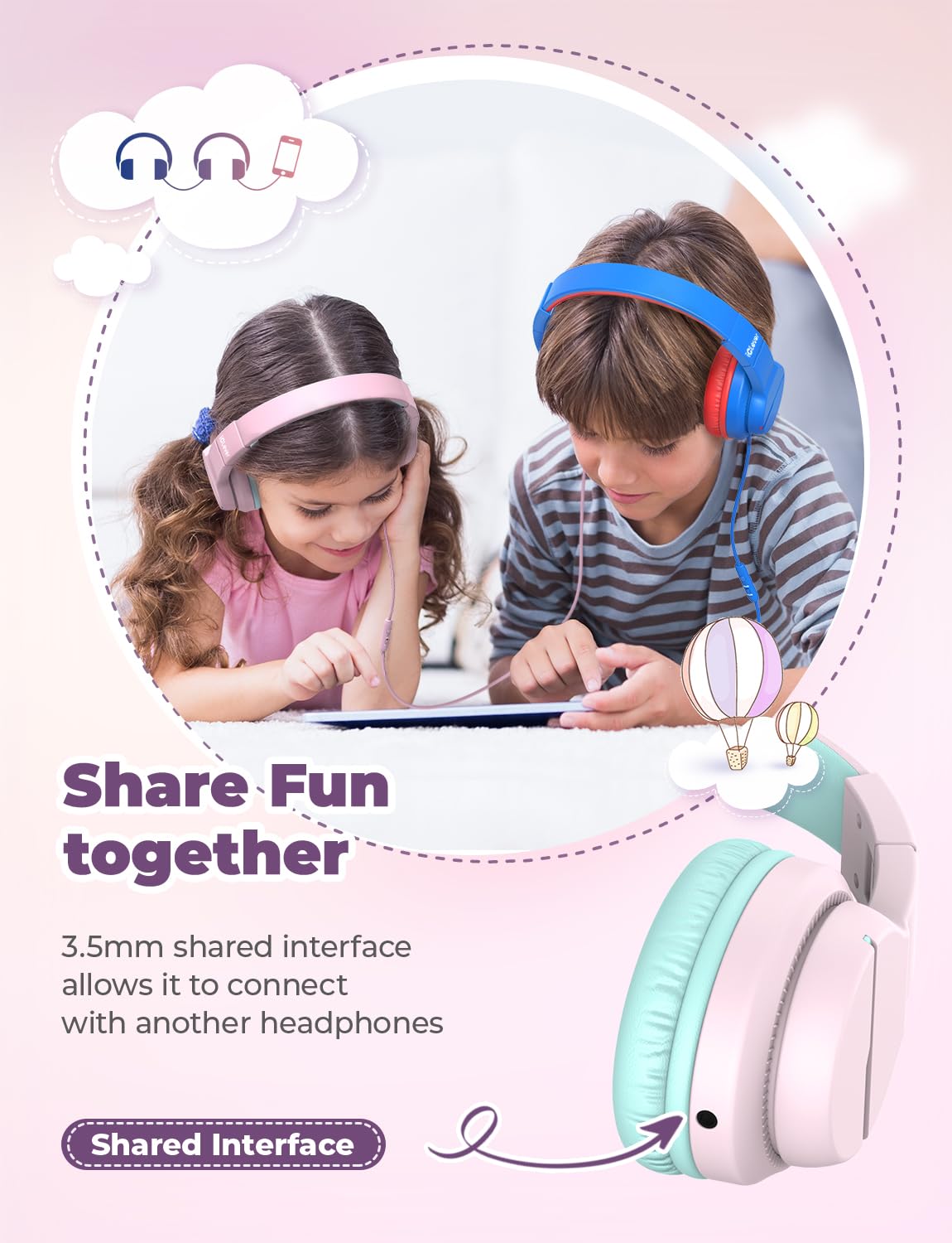 iClever HS19 Kids Headphones for School, Over-Ear for Toddler Boys Girls