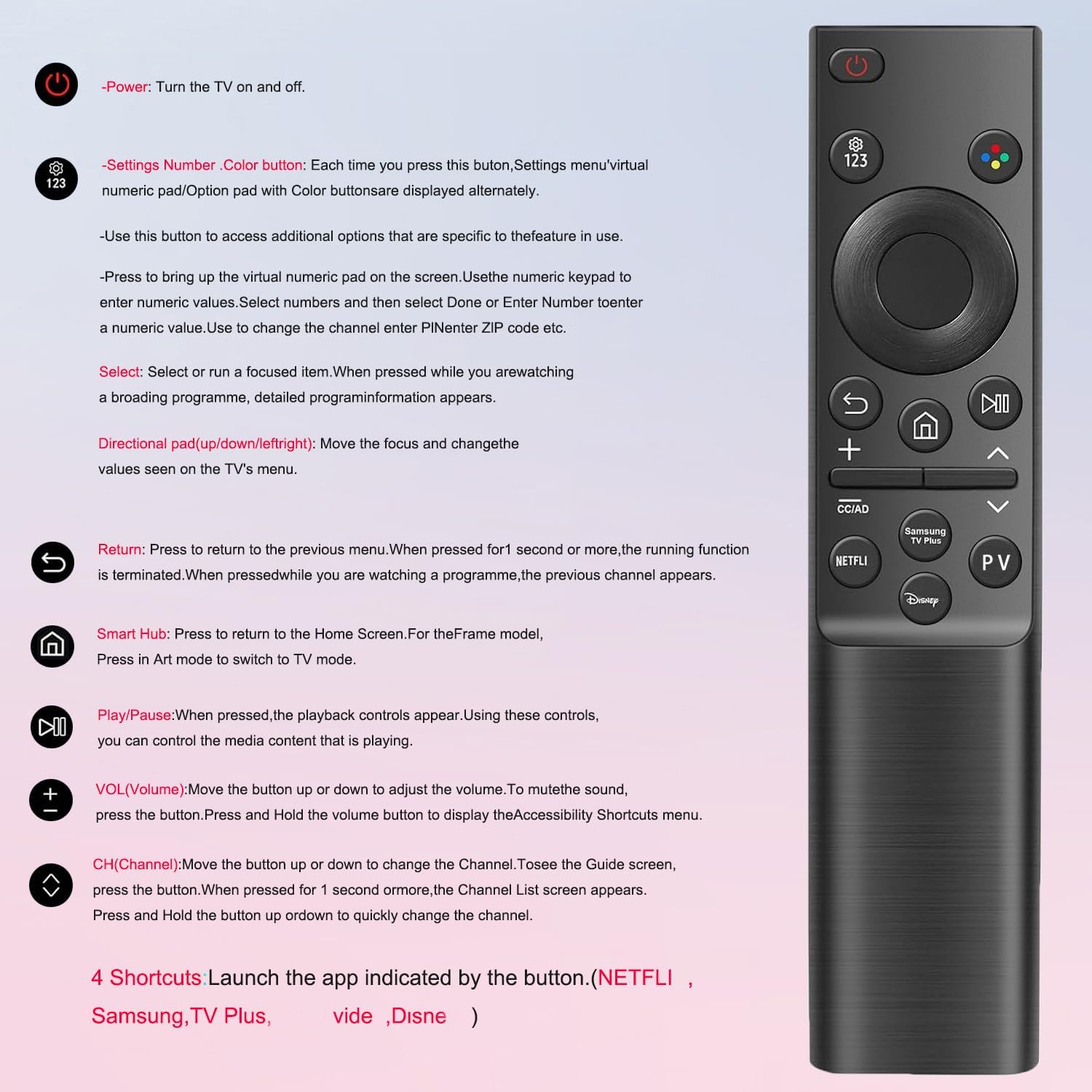 EONCHARM Universal Remote Control for All Samsung TV Compatible with All Samsung LCD LED HDTV 3D Smart TVs Models