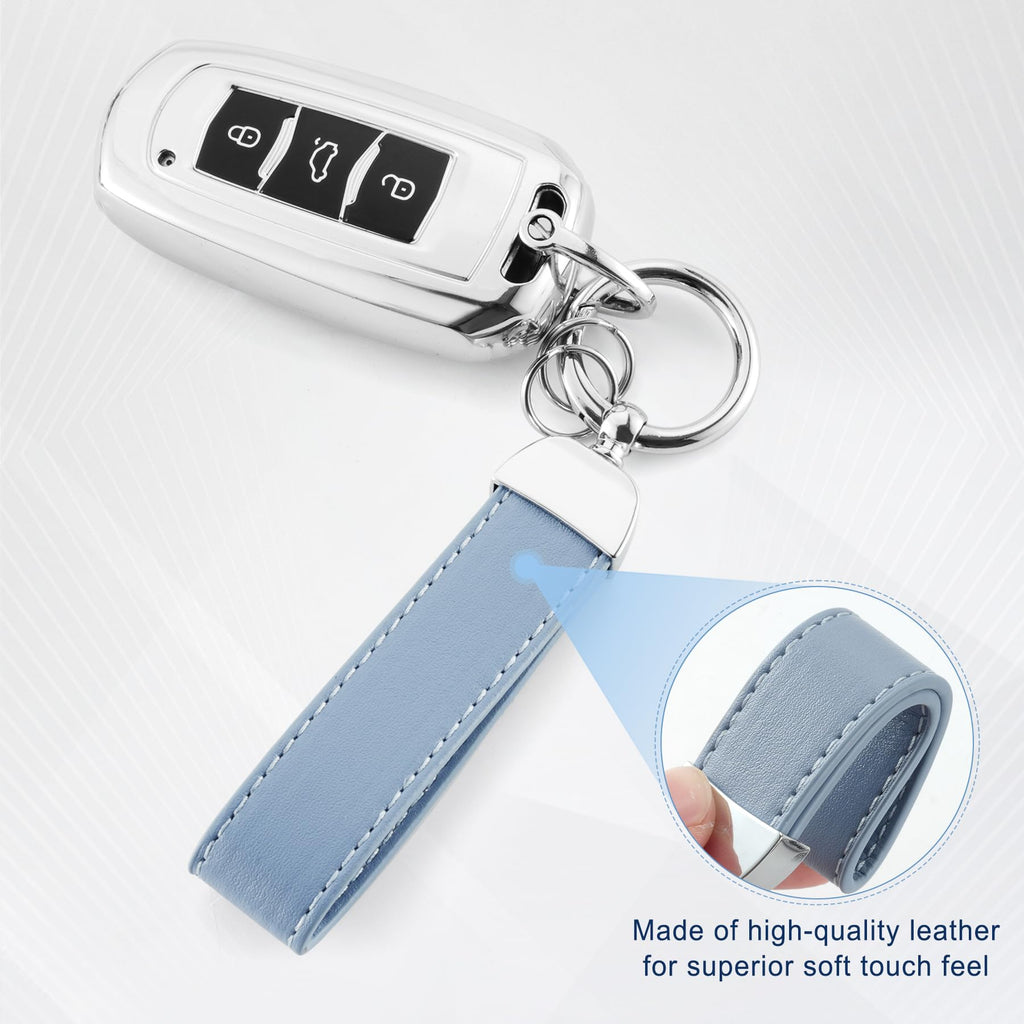 JUSTTOP Leather Wristlet Keychain, Carbon Fiber Car Key Chain with Anti-Lost D-Ring and 2 Key Rings, Compatible with Most Car Keys, Car Accessories, A Great Gift for Men and Women (Black)