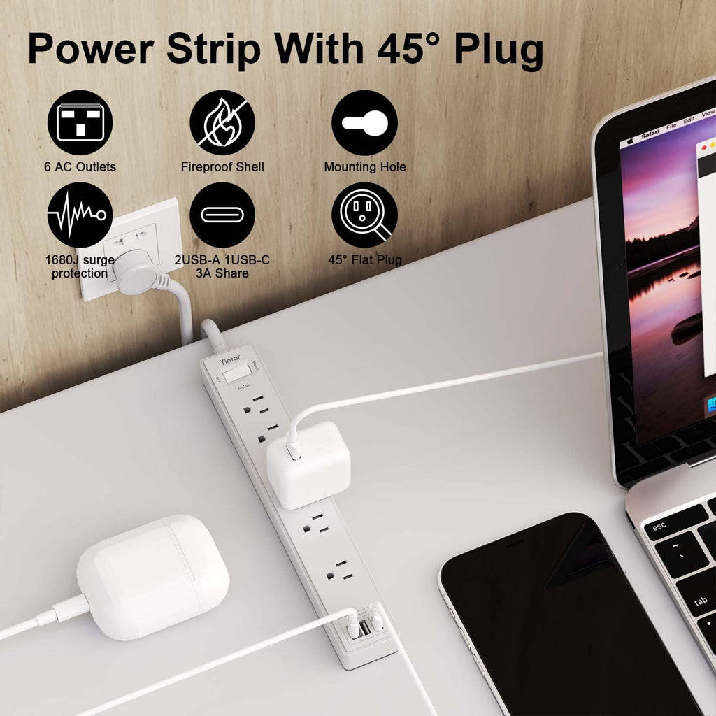 Yintar 6Ft Surge Protector Power Strip with 6 Outlets & 3 USB Ports, Black