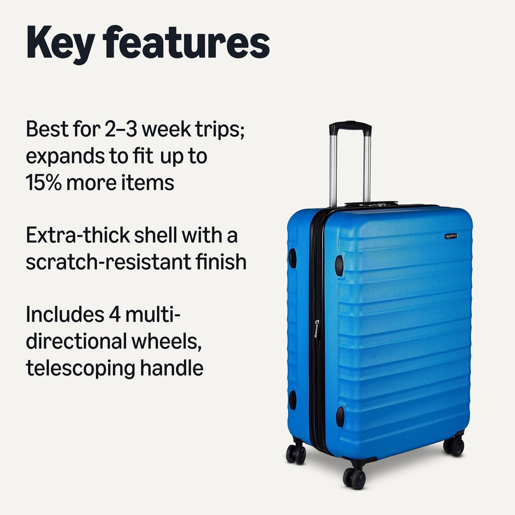 Amazon Basics 30" Hardside Large Checked Luggage, Hardshell Suitcase With Four Multi-directional Wheels, Expandable For Up to 15% More Space, Scratch-Resistant Shell, Black