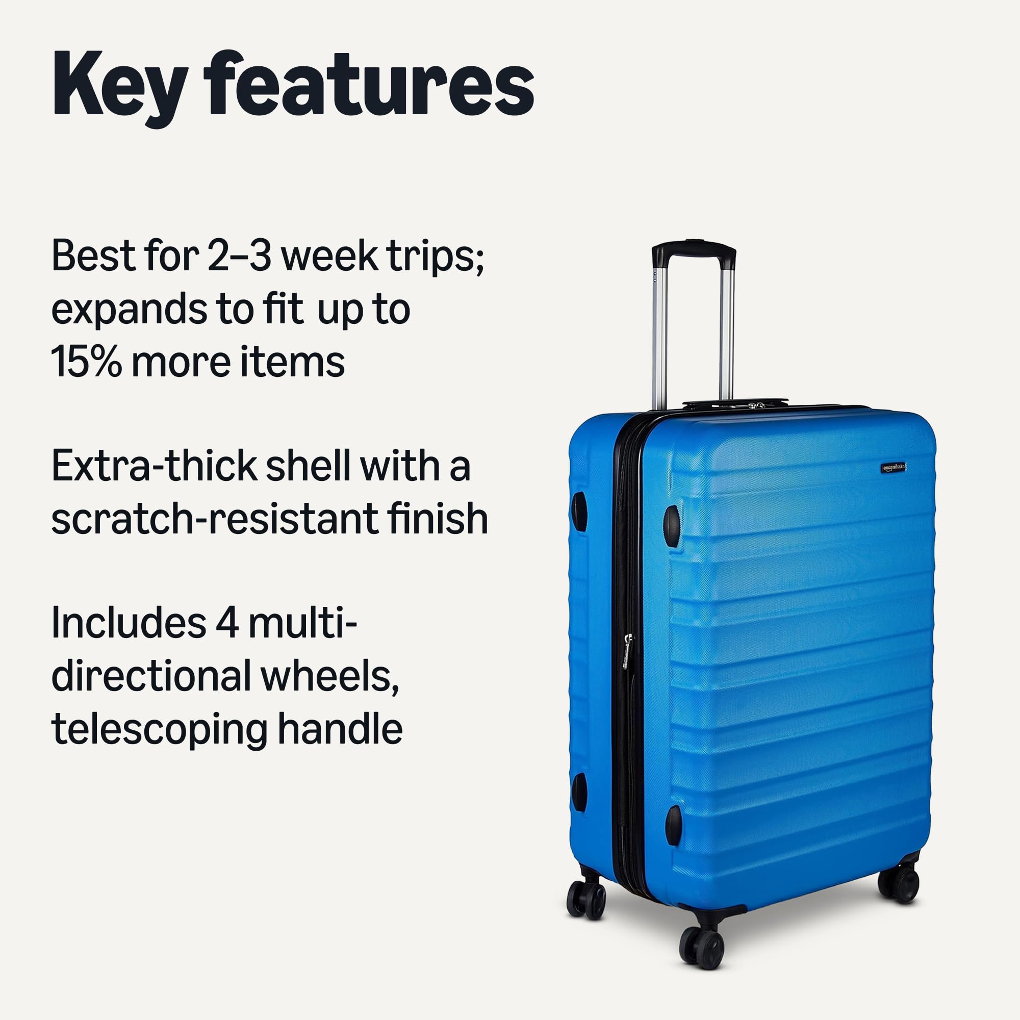 Amazon Basics 30" Hardside Large Checked Luggage, Hardshell Suitcase With Four Multi-directional Wheels, Expandable For Up to 15% More Space, Scratch-Resistant Shell, Black