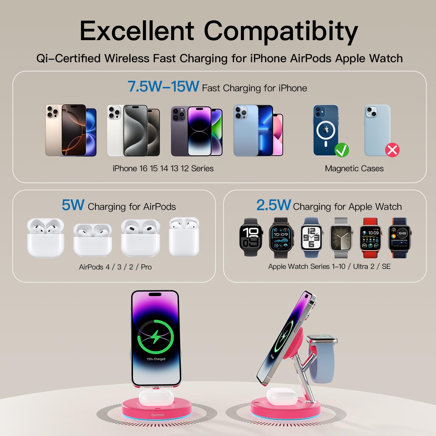3 in 1 Mag-Safe Wireless Charger Stand for iPhone Apple Watch AirPods