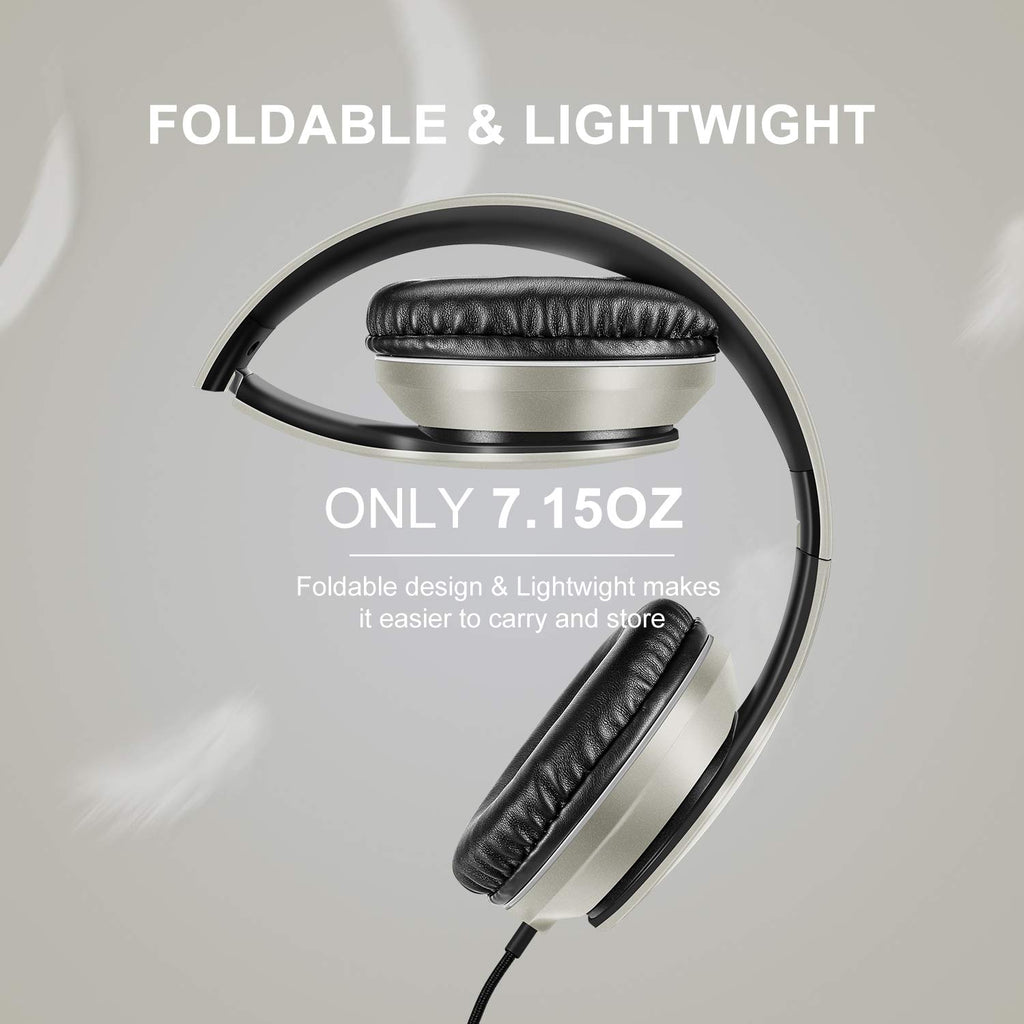 LORELEI X6 Over-Ear Wired Stereo Bass Headphones with Microphone, Lightweight, Foldable & Portable with 1.45M No-Tangle for Smartphone, Tablet, MP3/4, Space Black