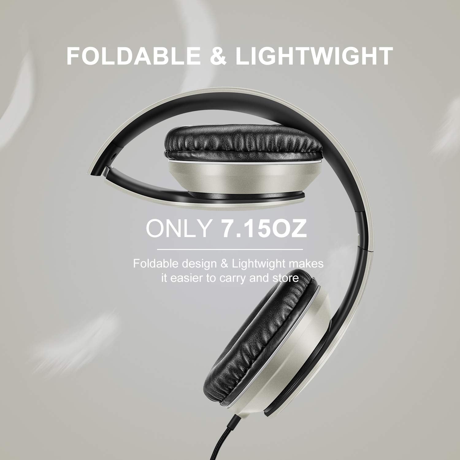 LORELEI X6 Over-Ear Wired Stereo Bass Headphones with Microphone, Lightweight, Foldable & Portable with 1.45M No-Tangle for Smartphone, Tablet, MP3/4, Space Black