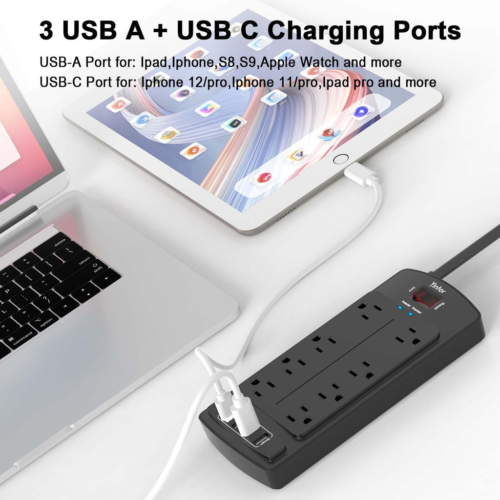 Yintar 6Ft Surge Protector Power Strip with 6 Outlets & 3 USB Ports, Black